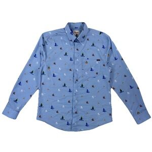 RSVLTS x Elf Button Down Shirt Men's Medium Blue Long Sleeve Buddy Christmas